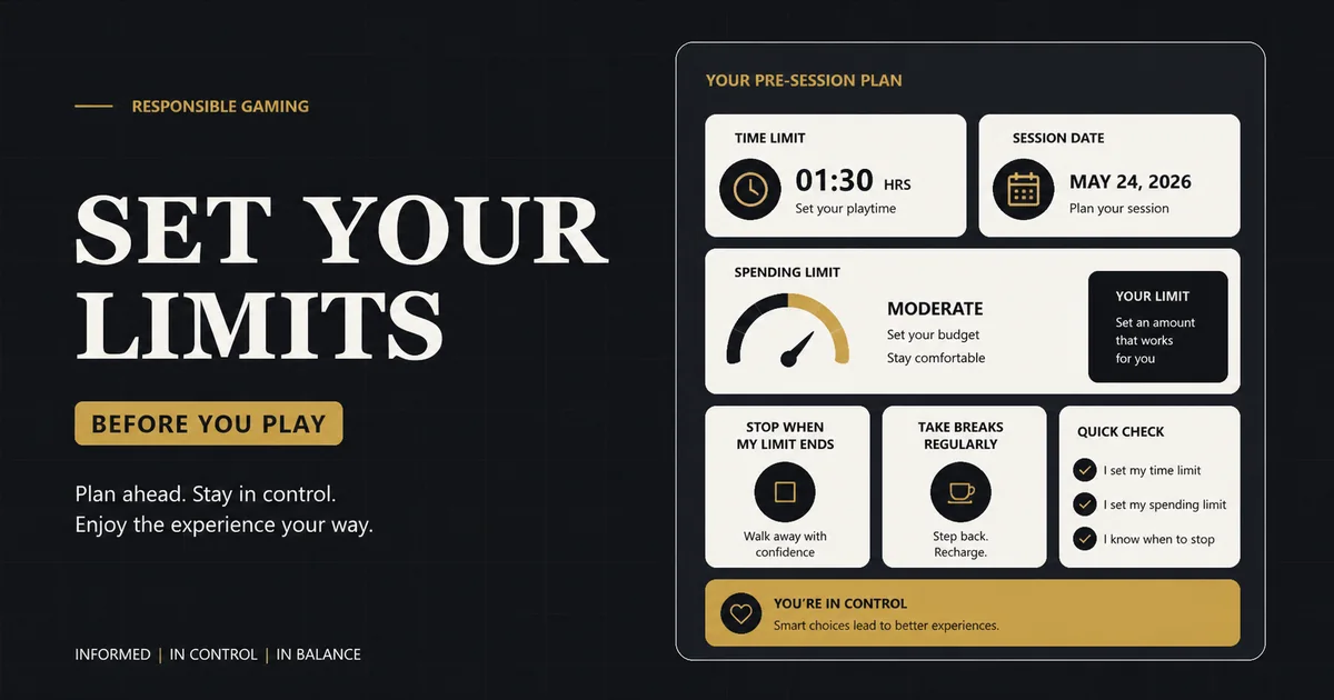 Responsible online gaming limits plan with timer budget calendar and stop controls